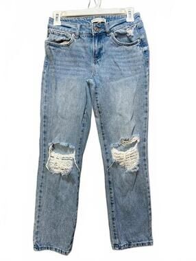 Happily Grey Womens Distressed Straight Leg Denim Jeans Blue Size 0/24 Ripped